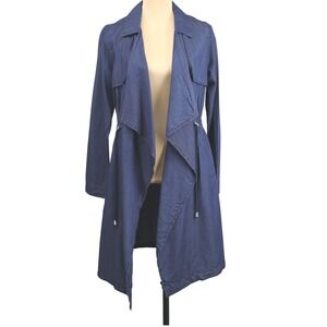 1 Sunset Lane 100% Cotton Chambray Duster Jacket Small Dark Wash Blue Denim‎